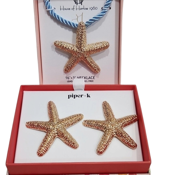 House of Harlow🔹️  16" Starfish Blue Rope Necklace And Piper K Earring Star Set - Picture 1 of 10